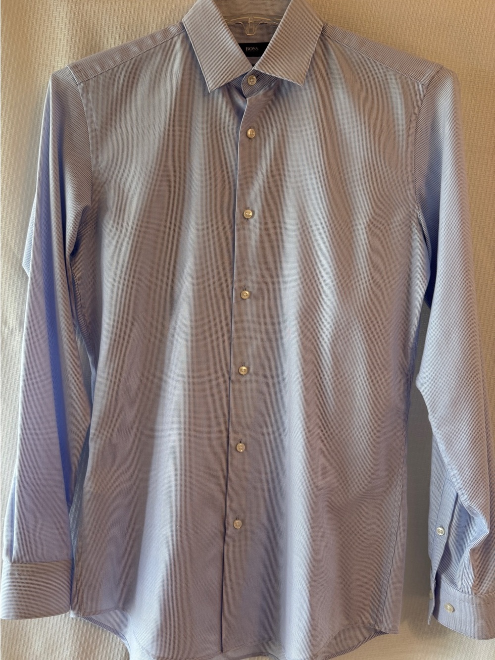 BOSS Hugo Boss Slim Fit Dress Shirt 14.5 Blue Micro-Check Easy Iron 37 Like New